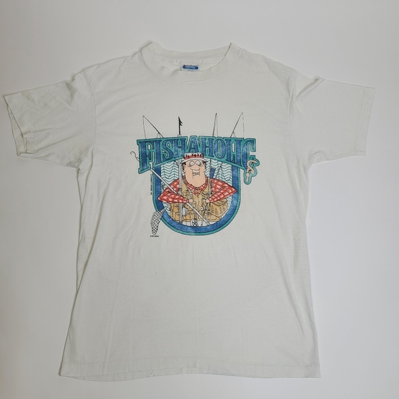 Vintage Fishaholic's Fisherman Lure Bait Tshirt L - Picture 1 of 6